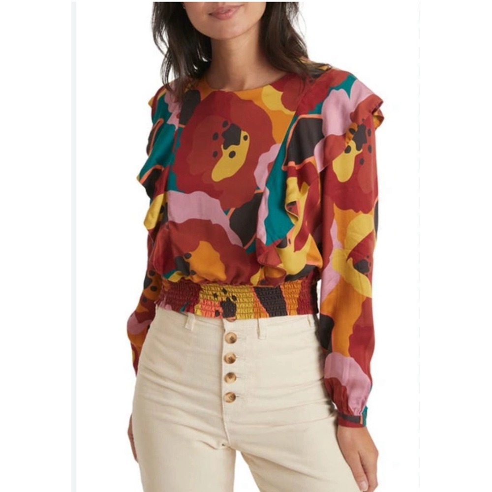 Marine Layer Colorful Floral Ruffle Blouse
